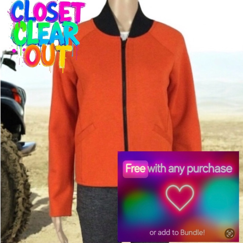 👛2/30 SIMONS ICONE Burnt Orange Sweater Jacket with Ribbed Knit Stand Up Collar
